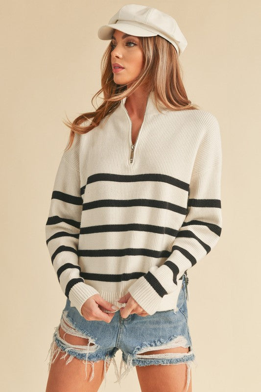 Striped Sweater With Half Zip - Premium variable from Tooksie - Just $45.99! Shop now at Tooksie