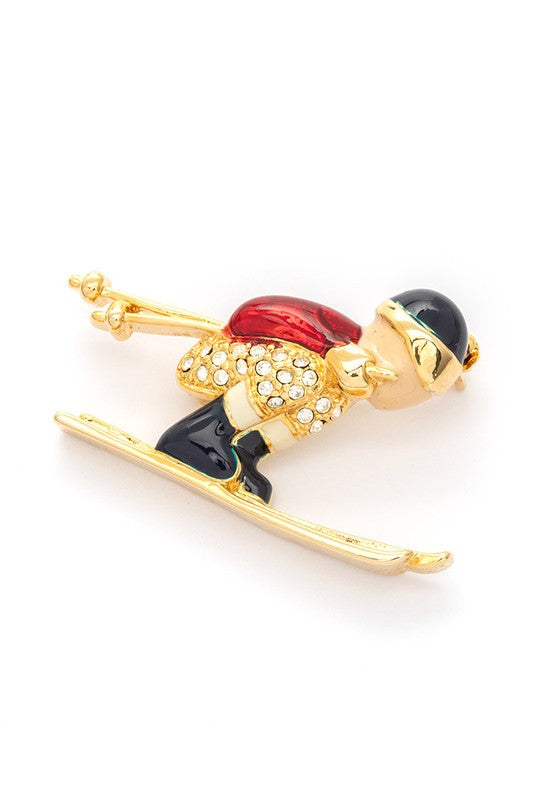 Crystal Skier Brooch - Premium variable from Tooksie - Just $4.99! Shop now at Tooksie