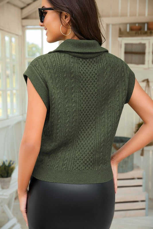 Cable Knit Zip Turtleneck Sleeveless Sweater Vest - Premium variable from Tooksie - Just $19.99! Shop now at Tooksie