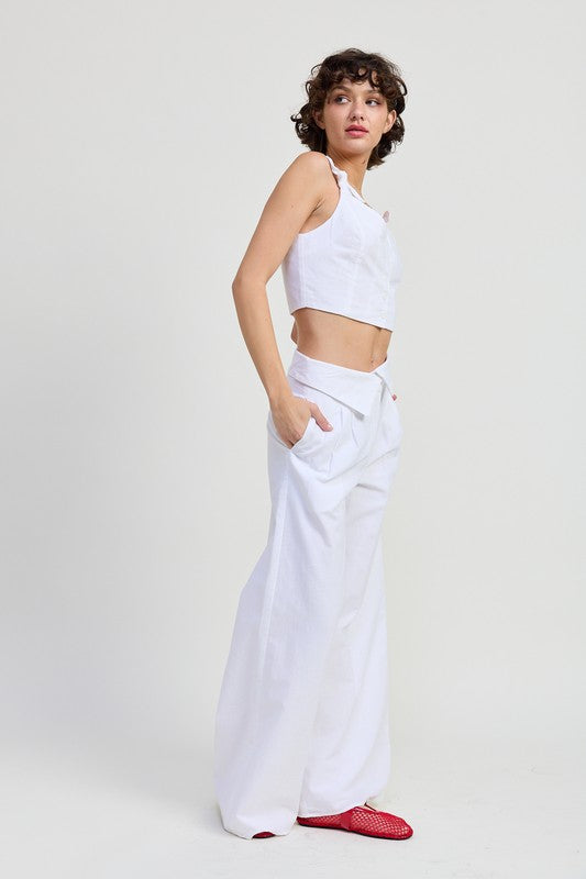 Wide Leg Fold Over Trousers - Premium variable from Tooksie - Just $72.99! Shop now at Tooksie