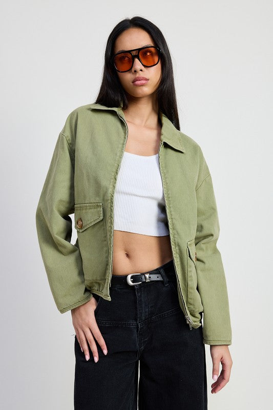 Long Sleeve Collared Denim Jacket - Premium variable from Tooksie - Just $85.99! Shop now at Tooksie