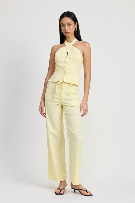 Pale Yellow Belted Trousers - Premium variable from Tooksie - Just $53.99! Shop now at Tooksie