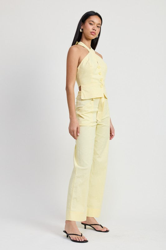 Pale Yellow Belted Trousers - Premium variable from Tooksie - Just $53.99! Shop now at Tooksie