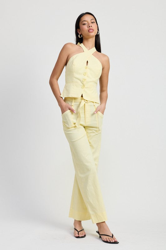 Pale Yellow Belted Trousers - Premium variable from Tooksie - Just $53.99! Shop now at Tooksie