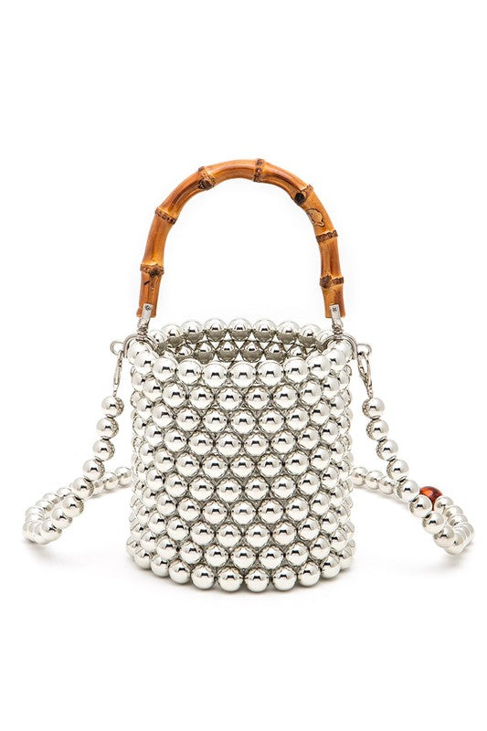 Beaded Bucket Bag With Bamboo Handle - Premium variable from Tooksie - Just $44.99! Shop now at Tooksie