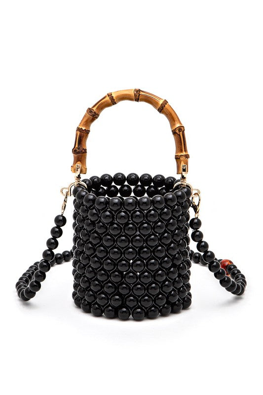 Beaded Bucket Bag With Bamboo Handle - Premium variable from Tooksie - Just $44.99! Shop now at Tooksie