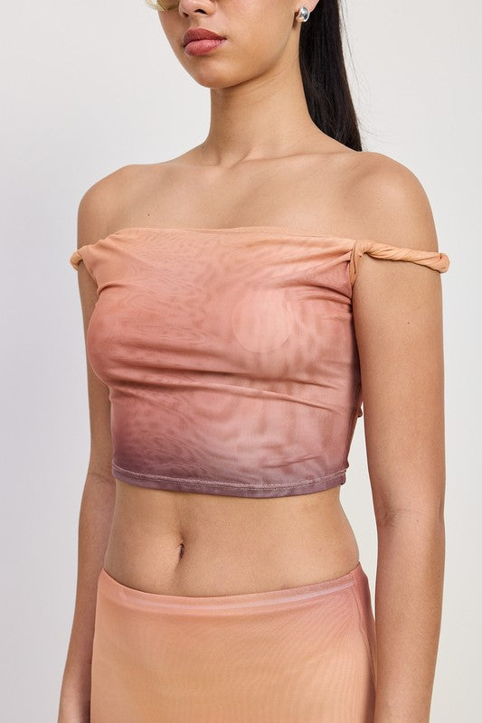 Twist Sleeve Strap Cropped Mesh Top - Premium variable from Tooksie - Just $44.99! Shop now at Tooksie