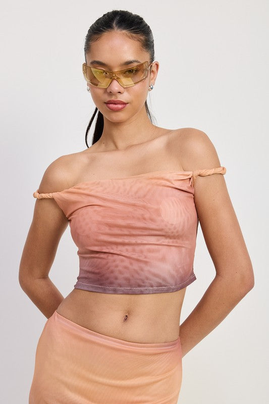 Twist Sleeve Strap Cropped Mesh Top - Premium variable from Tooksie - Just $44.99! Shop now at Tooksie
