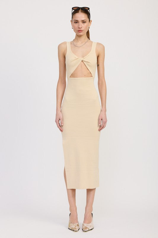Front Knot Midi Dress with Cutout - Premium variable from Tooksie - Just $52.99! Shop now at Tooksie