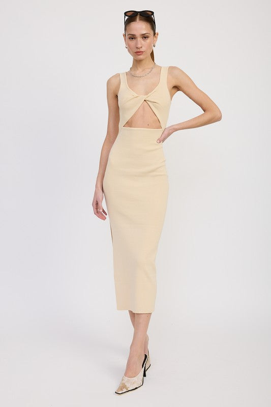 Front Knot Midi Dress with Cutout - Premium variable from Tooksie - Just $52.99! Shop now at Tooksie
