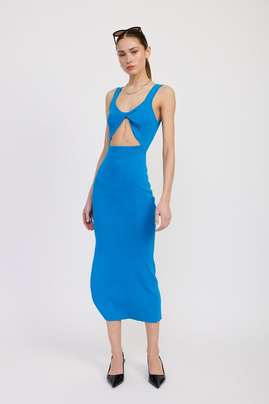 Front Knot Midi Dress with Cutout - Premium variable from Tooksie - Just $52.99! Shop now at Tooksie