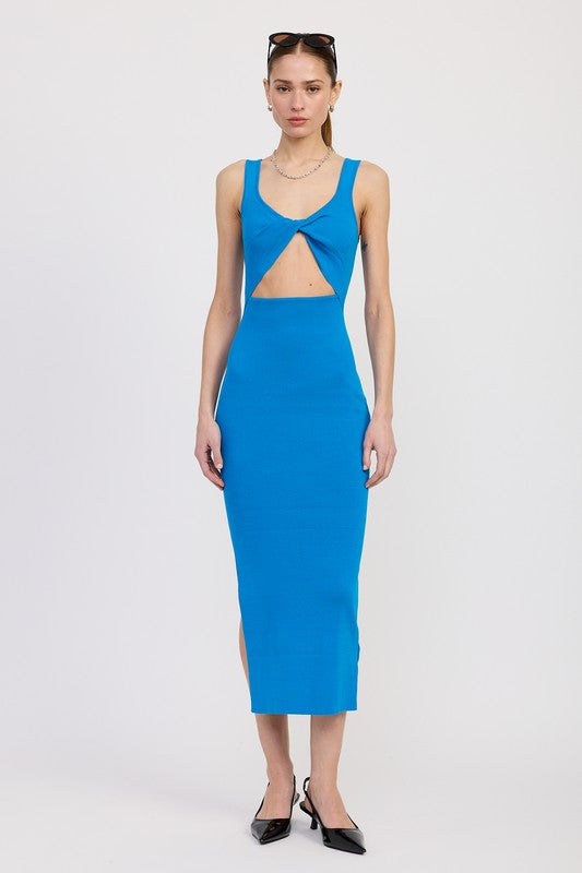 Front Knot Midi Dress with Cutout - Premium variable from Tooksie - Just $52.99! Shop now at Tooksie