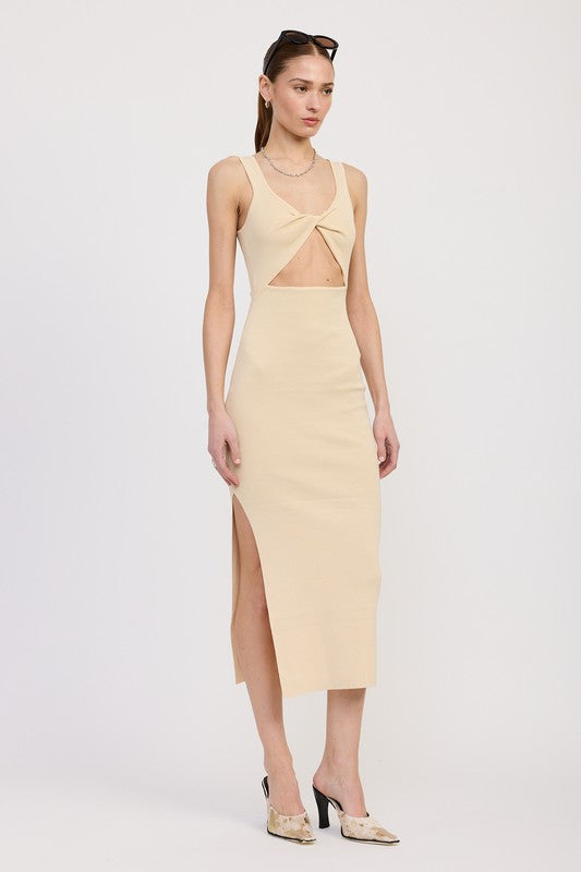 Front Knot Midi Dress with Cutout - Premium variable from Tooksie - Just $52.99! Shop now at Tooksie
