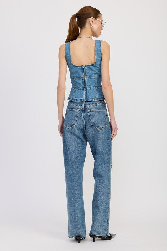 Denim Lace Up Bustier Top - Premium variable from Tooksie - Just $61.99! Shop now at Tooksie