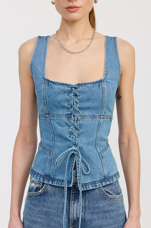 Denim Lace Up Bustier Top - Premium variable from Tooksie - Just $61.99! Shop now at Tooksie
