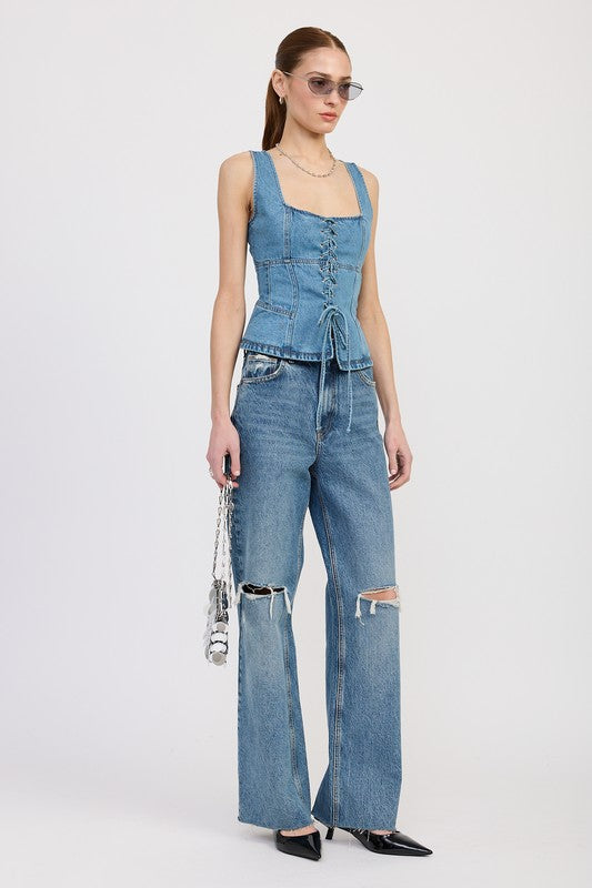 Denim Lace Up Bustier Top - Premium variable from Tooksie - Just $61.99! Shop now at Tooksie