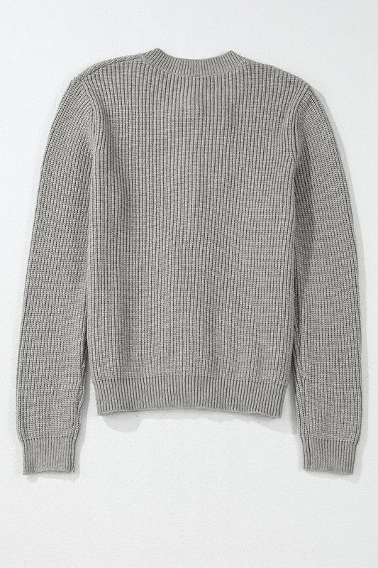 Gray Ribbed Knit Bow Button Cardigan - Premium variable from Tooksie - Just $63.99! Shop now at Tooksie