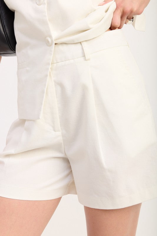 High Waisted Pleated Shorts - Premium variable from Tooksie - Just $47.99! Shop now at Tooksie