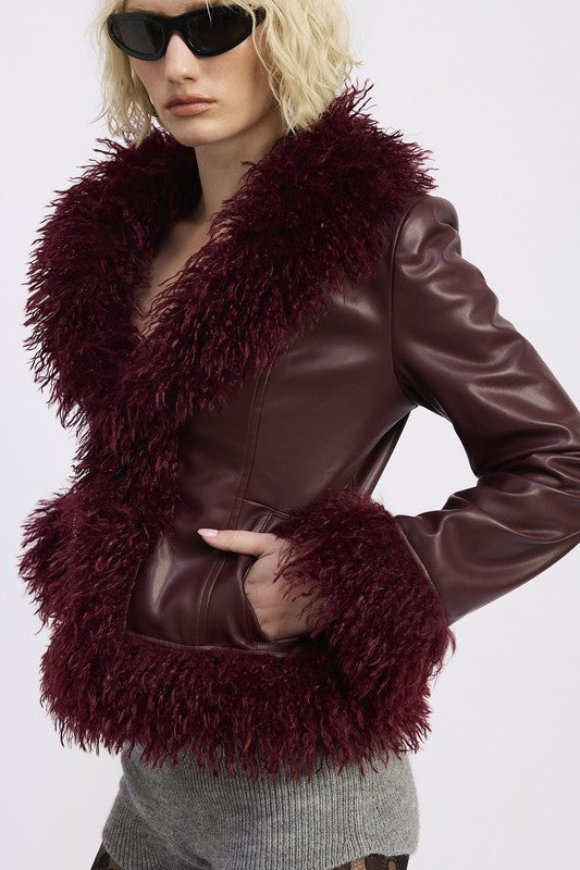 Plush Trim Faux Leather Jacket - Premium variable from Tooksie - Just $109.99! Shop now at Tooksie