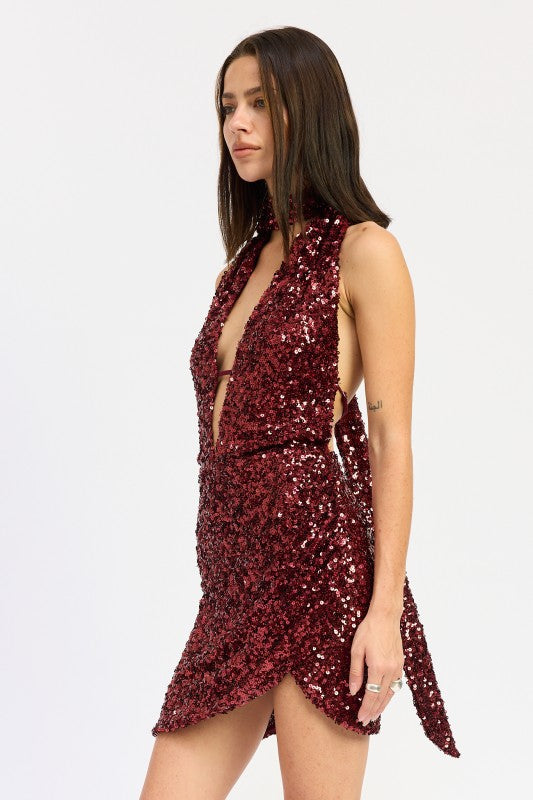 Sequin Halter Scarf Mini Dress - Premium variable from Tooksie - Just $83.99! Shop now at Tooksie
