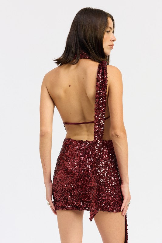 Sequin Halter Scarf Mini Dress - Premium variable from Tooksie - Just $83.99! Shop now at Tooksie