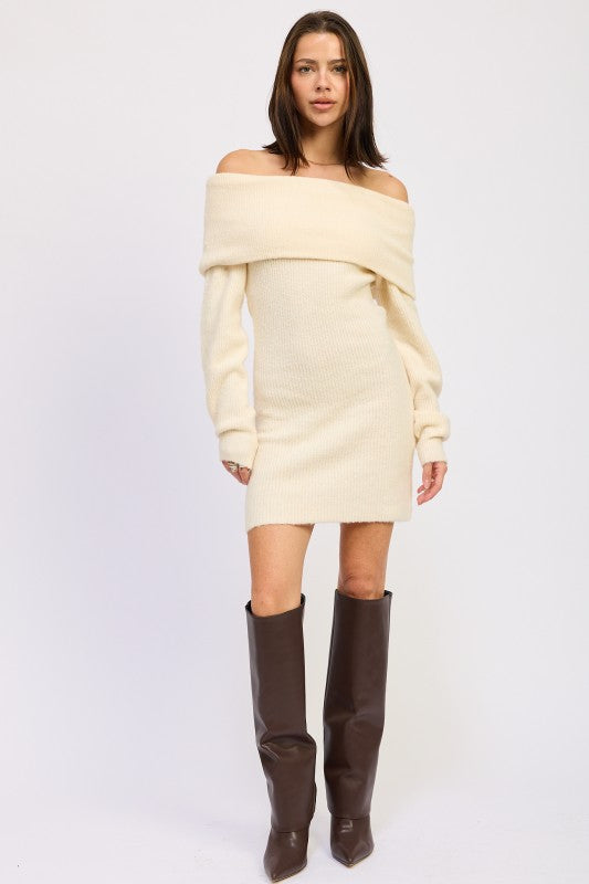 Long Sleeve Off Shoulder Mini Knit Dress - Premium variable from Tooksie - Just $63.99! Shop now at Tooksie