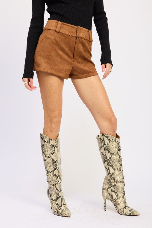 Faux Suede Low Rise Shorts - Premium variable from Tooksie - Just $52.99! Shop now at Tooksie