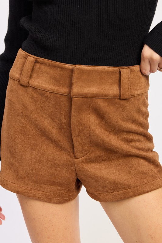 Faux Suede Low Rise Shorts - Premium variable from Tooksie - Just $52.99! Shop now at Tooksie