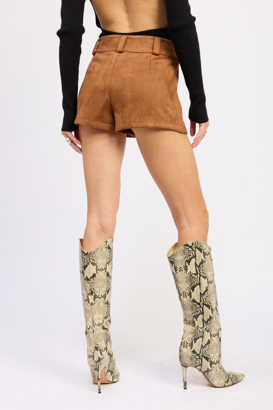Faux Suede Low Rise Shorts - Premium variable from Tooksie - Just $52.99! Shop now at Tooksie
