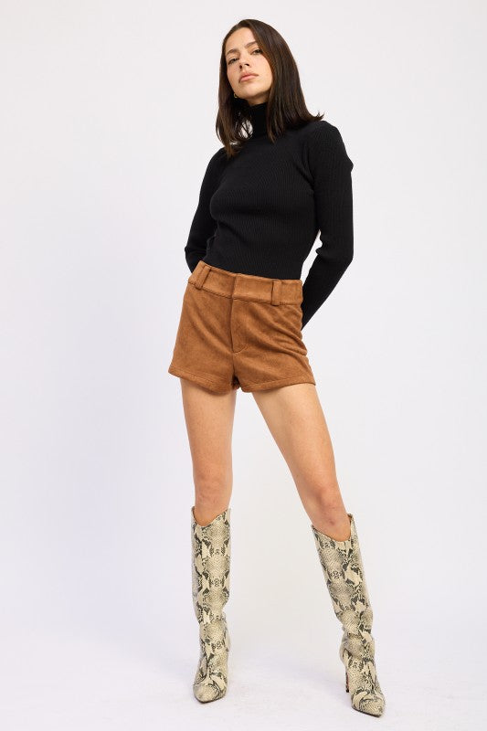 Faux Suede Low Rise Shorts - Premium variable from Tooksie - Just $52.99! Shop now at Tooksie