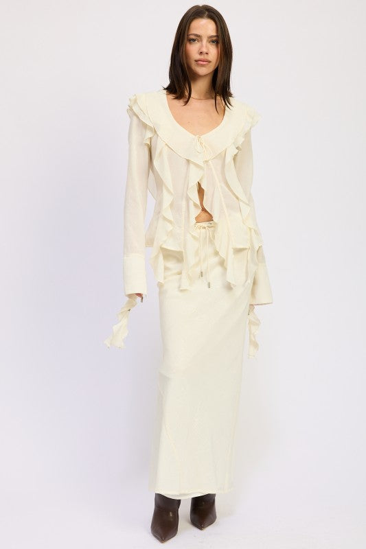 Satin Maxi Skirt With Drawstring - Premium variable from Tooksie - Just $58.99! Shop now at Tooksie
