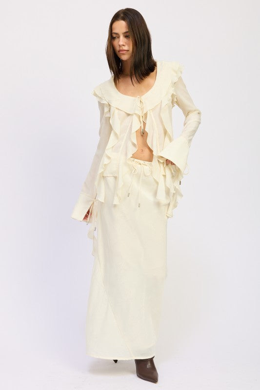 Satin Maxi Skirt With Drawstring - Premium variable from Tooksie - Just $58.99! Shop now at Tooksie