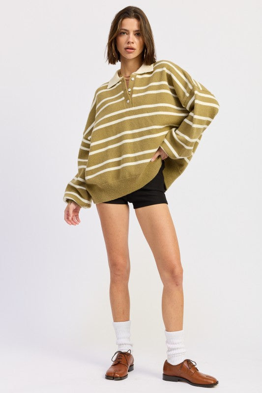 Oversized Stripe Collar Sweater - Premium variable from Tooksie - Just $49.99! Shop now at Tooksie