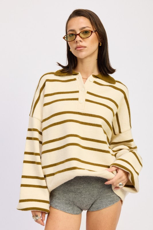 Oversized Stripe Collar Sweater - Premium variable from Tooksie - Just $49.99! Shop now at Tooksie