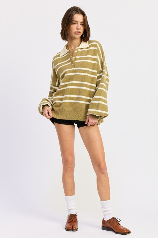 Oversized Stripe Collar Sweater - Premium variable from Tooksie - Just $49.99! Shop now at Tooksie