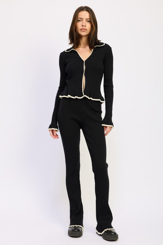 Flared Knit Trousers With Lettuce Hem - Premium variable from Tooksie - Just $54.99! Shop now at Tooksie