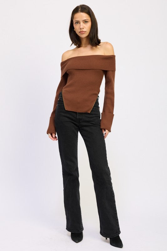 Ribbed Off Shoulder Sweater - Premium variable from Tooksie - Just $61.99! Shop now at Tooksie