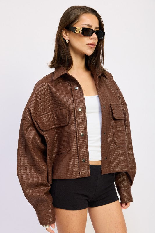 Textured Faux Leather Jacket - Premium variable from Tooksie - Just $71.99! Shop now at Tooksie