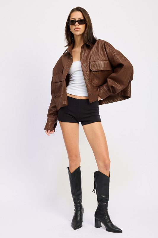 Textured Faux Leather Jacket - Premium variable from Tooksie - Just $71.99! Shop now at Tooksie