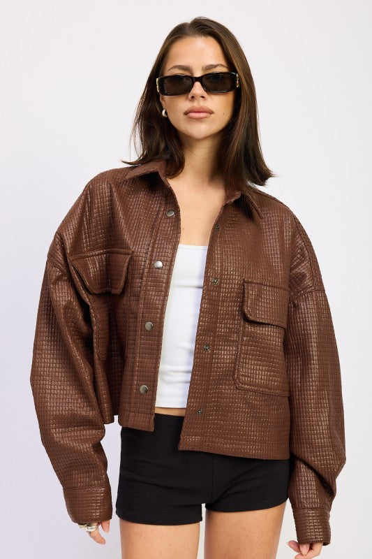 Textured Faux Leather Jacket - Premium variable from Tooksie - Just $71.99! Shop now at Tooksie