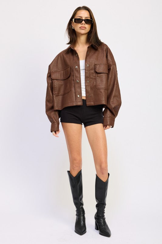 Textured Faux Leather Jacket - Premium variable from Tooksie - Just $71.99! Shop now at Tooksie