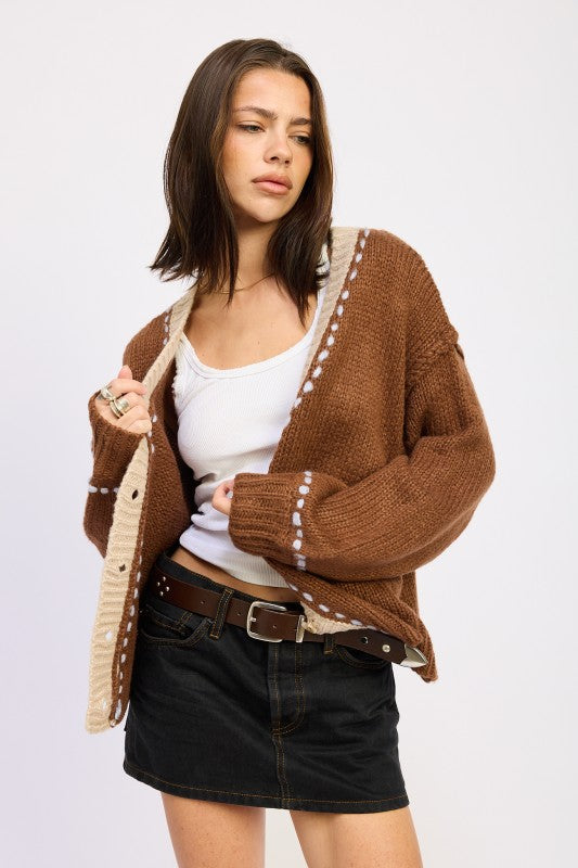Button Down Contrasted Cardigan - Premium variable from Tooksie - Just $63.99! Shop now at Tooksie