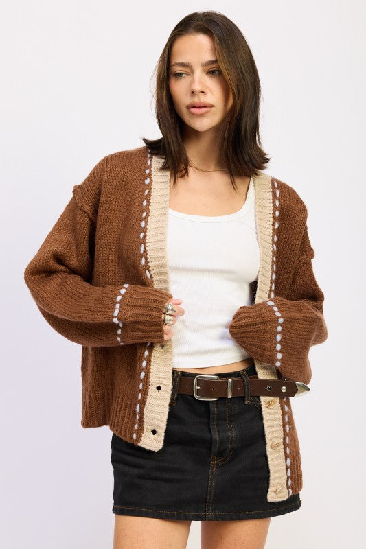 Button Down Contrasted Cardigan - Premium variable from Tooksie - Just $63.99! Shop now at Tooksie