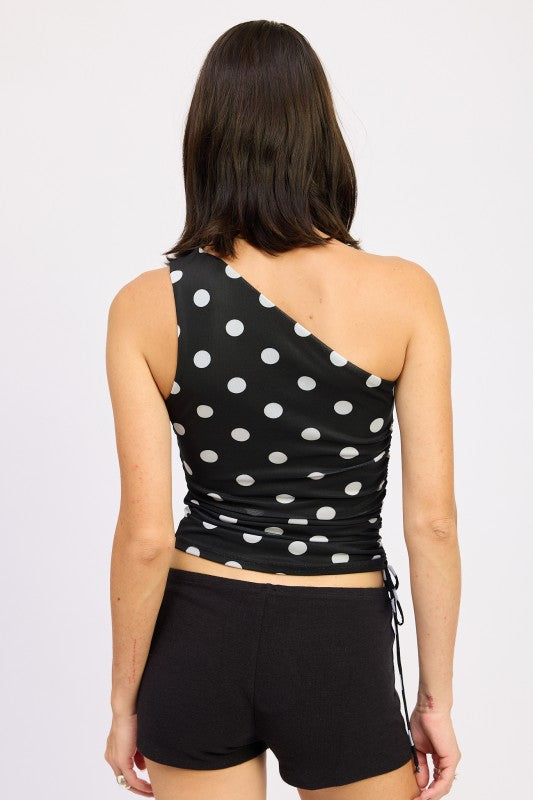 Polka Dot One Shoulder Ruched Top - Premium variable from Tooksie - Just $37.99! Shop now at Tooksie