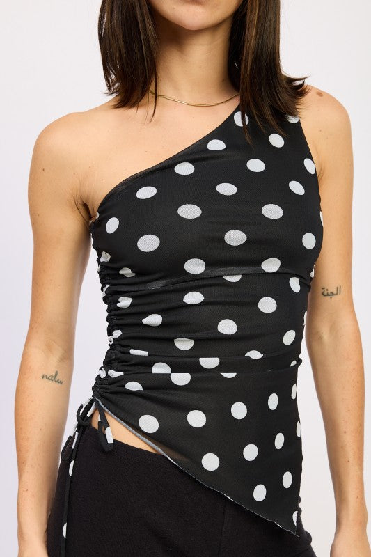 Polka Dot One Shoulder Ruched Top - Premium variable from Tooksie - Just $37.99! Shop now at Tooksie