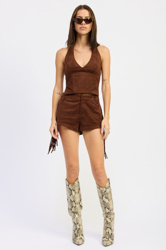 Faux Suede Halter Top - Premium variable from Tooksie - Just $46.99! Shop now at Tooksie