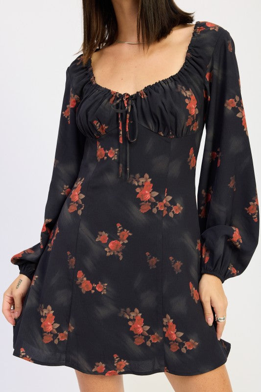 Mini Long Sleeve Dress With Square Neckline - Premium variable from Tooksie - Just $70.99! Shop now at Tooksie