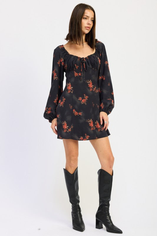 Mini Long Sleeve Dress With Square Neckline - Premium variable from Tooksie - Just $70.99! Shop now at Tooksie