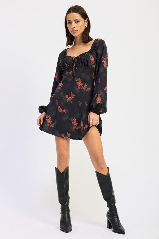 Mini Long Sleeve Dress With Square Neckline - Premium variable from Tooksie - Just $70.99! Shop now at Tooksie