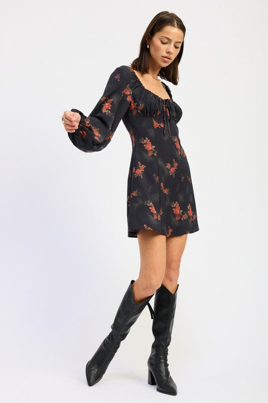 Mini Long Sleeve Dress With Square Neckline - Premium variable from Tooksie - Just $70.99! Shop now at Tooksie